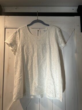 NWT Market & Spruce Ivory Crochet Front Lace Short-Sleeve Blouse XL